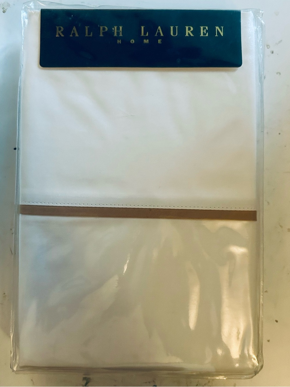 RALPH LAUREN Palmer 100% Cotton Percale  standard pillowcases (2) White w/Tan